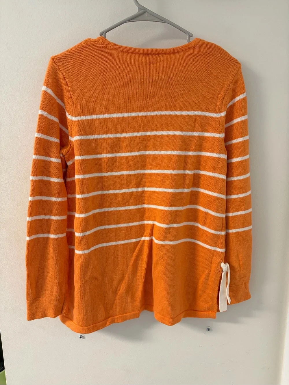 J. Jill Orange and White Striped Crewneck Sweater